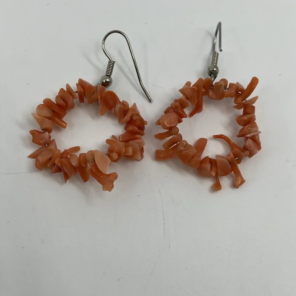 Vtg Natural Pink Coral Earrings Round Pierced natural 1.25